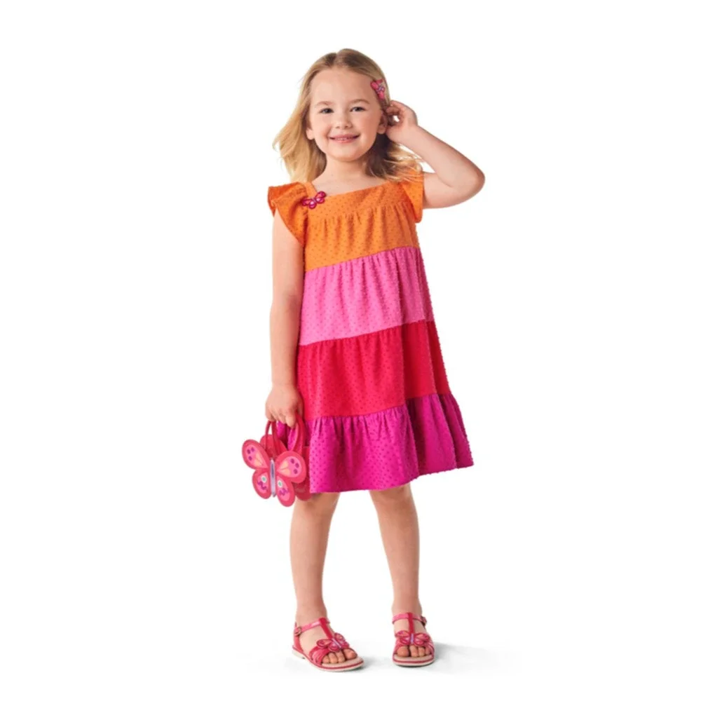 NWT Gymboree Orange & Pink Colorblock Jacquard Tiered Dress -